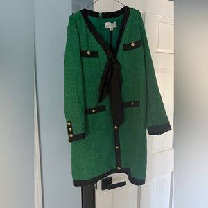 Pomander Place Emerald Green Dress with Black Ribbon Detail